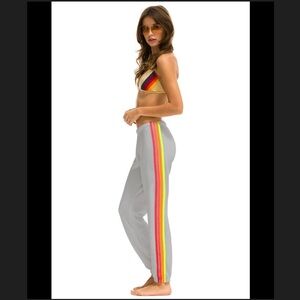 Women's 4 Stripe Sweatpants -  Light Gray/Neon